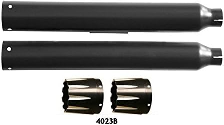 32015-300-PKG Rush Racing 4" Big Louie Black Slip On Mufflers with 4023B Tips Fits 1995 to 2016 FLH/FLT Touring Models