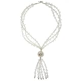 EXP Handmade Clear Crystal Lariat Necklace With Etched Silver Accent Bead