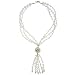 EXP Handmade Clear Crystal Lariat Necklace With Etched Silver Accent Bead