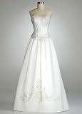 David's Bridal Wedding Dress: Strapless Satin Ball Gown with Beaded Lace Bodice Style 1210691