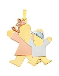 14K Tri Color Gold The Kids Girl & Boy Charm Jewelry