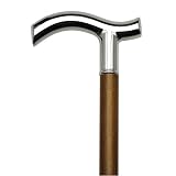 Walking Cane   Unisex Tuxedo Time Fritz handle chrome plated metal on a walnut and cherry stained hardwood shaft, 36 long with rubber tip