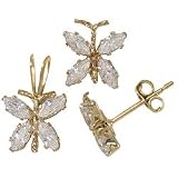 Cubic Zirconia 14K Butterfly Earrings and Charm