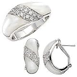 Genuine Mother of Pearl and Cubic Zirconium Earring with Ring Set