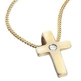 9ct Gold & Diamond Boys Cross Pendant on 14 Necklace by D for Diamond