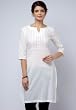 Split Neck Cotton White Colour Casual Kurti Kurta