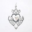 Detailed Celtic Claddagh Pendant with Heart and Crown in Sterling Silver, #8255