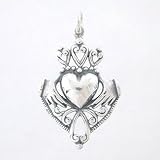 Heartshaped Detailed Celtic Claddagh Pendant with Crowns and Heart in Sterling Silver, #8255