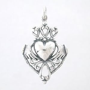 Heartshaped Detailed Celtic Claddagh Pendant with Crowns and Heart in Sterling Silver, #8255
