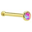 Solid 14KT Yellow Gold 2mm Fuchsia Synthetic Opal Nose Bone - 20 Gauge
