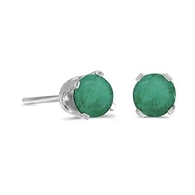 Buy 4mm Round Emerald Stud Earrings set in 14 Karat White Gold by MLG Jewelry