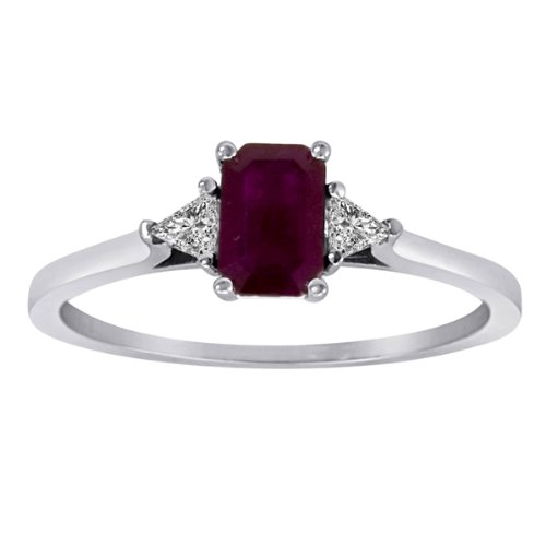 18K White Gold 3 Stone Triangle Trillion Diamond & Emerald Cut Ruby Ring (1 cttw, H-I, SI)