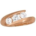 14K Rose Gold Three-Stone Diamond Ring