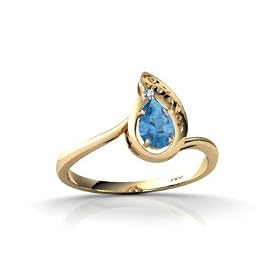 14K Yellow Gold Genuine Pear Blue Topaz and Diamond Ring