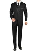 Giorgio Napoli Men's Tuxedo Suit 1 Button Peak Lapel Adjustable Pants Black
