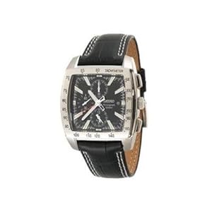 Seiko Men's Alarm Chronograph Watch, Black Leather Strap, Stainless Steel Silver Tone Case SNAC29 (Watch)
