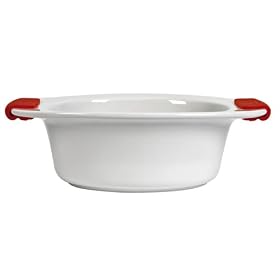 Ethos Hells Kitchen Long White Oval Roaster with Red Silicon Handles