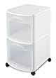 Sterilite 37208002 2 Drawer Cart White with See-Through Drawers and Black Casters 2-Pack