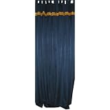 2 Arterian Navy Blue Art Silk Drapes Curtains 108 by Mogul Interior