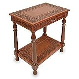 NOVICA Mahogany and leather table, 'Andean Elegance'