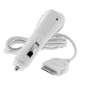 White Rapid Car Charger with IC Chip for Apple Iphone 3G 2nd Generation, Ipod Nano 4th 2nd Generation, IPod Touch 2ND Generation