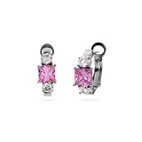 Eve's Addiction Pink and White CZ Sterling Silver Huggies