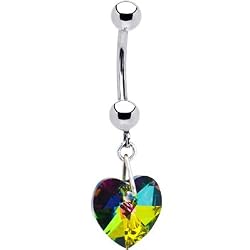 Solid 14k White Gold Vitrail Heart Belly Ring