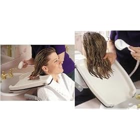 Hair washing tray - Feature unique flexible rubber facing which surrounds tray and neck opening to provide superior confort and prevent slipping. This hair washing tray is very compact and lightweight, it diminishes awkward bending for those with limited motion.