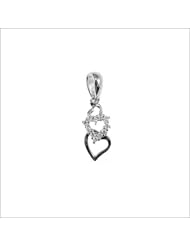 14k White Gold, Double Open Heart Pendant Charm Lab Created Gems 9mm Wide