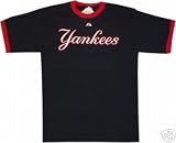 New York Yankees Navy Majestic Cursive Logo Ringer Shirt