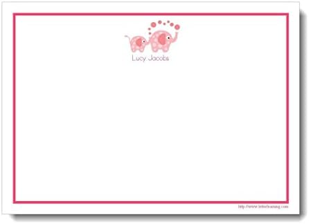 Personalized Traceable Stationery for Kids - Baby and Mama Elephant Notes ([25] 7" x 5" Flat Note Cards Personalized with Your Child's Name)