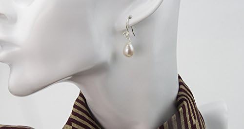 7.5-8mm Freshwater Cultured Teardrop Pearl Drop Earrings with Triangle CZ Stones in 925 Sterling Silver