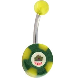 Yellow Acrylic Crown Logo 100 Dollar Casino Chip Belly Ring