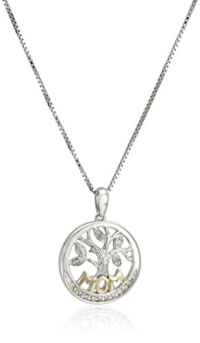Sterling Silver and 14k Yellow Gold MOM Tree of Life with Diamond Pendant Necklace, 18"