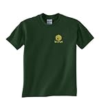 Custom embroidered mean face tennis ball design on t-shirt