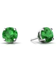 Genuine Emerald 14kt White Gold Stud Earrings