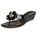 AK Anne Klein Women's Mackenzie Thong Sandal, Black Patent Synthetic