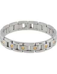 Stainless Steel Link Bracelet with 14KT Yellow Accents: 8.5 Inch
