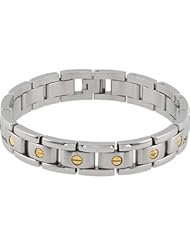 Stainless Steel Link Bracelet with 14KT Yellow Accents 08.50 Inch Satin/olished B122k
