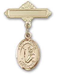 Gold Filled Baby Badge with St. Dominic de Guzman Charm and Polished Badge Pin
