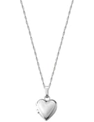 14k White Gold Childrens Satin and Polished Heart Locket Necklace, 13"