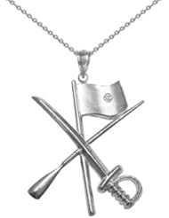 Color Guard Flag Rifle Saber Necklace in Silver with Diamond