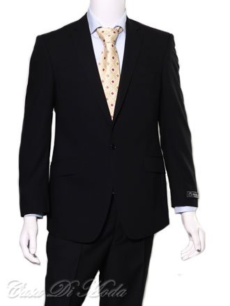 Chianti One Button Double vented Solid black Wool Suit 46R - Contemporary EURO Cut *FREE SILK TIE* 100% Merino Wool