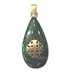 14K gold Jerusalem Cross n top of Eilat stone pendant - Green (2 x 1.5 cm or 0.8 x 0.5 inches).