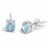 Genuine Blue Topaz Round Silver Studs/Stud Earrings