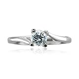 IMAGE OF 14k White Gold Solitaire Bridal Natural Diamond Engagement Ring (G, SI2, 0.33 cttw)-Certificate of Authenticity