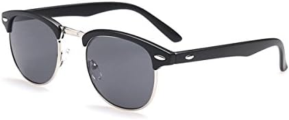 Polarized Clubmaster Classic Half Frame Semi-Rimless Rimmed Sunglasses (Black Frame Black Lens, 50)