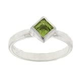 Sterling Silver Genuine Peridot Square Solitaire Ring