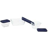 Pyrex Storage 6-Piece Refrigerator Shape Storage, Clear with Blue Lids