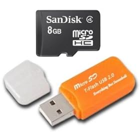 Sandisk 8GB 8G Micro SDHC TF Memory Card for Blackberry Curve 9370 & Tour 9630 with Everything But Stromboli (tm) Micro SD Orange Card Reader - Bulk Packed